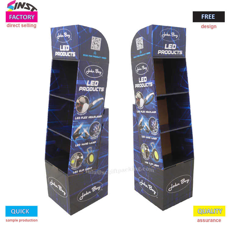 ຜະລິດຕະພັນ LED Corrugated Cardboard Display Rack ສໍາລັບຜະລິດຕະພັນແສງສະຫວ່າງຂາຍຍ່ອຍ