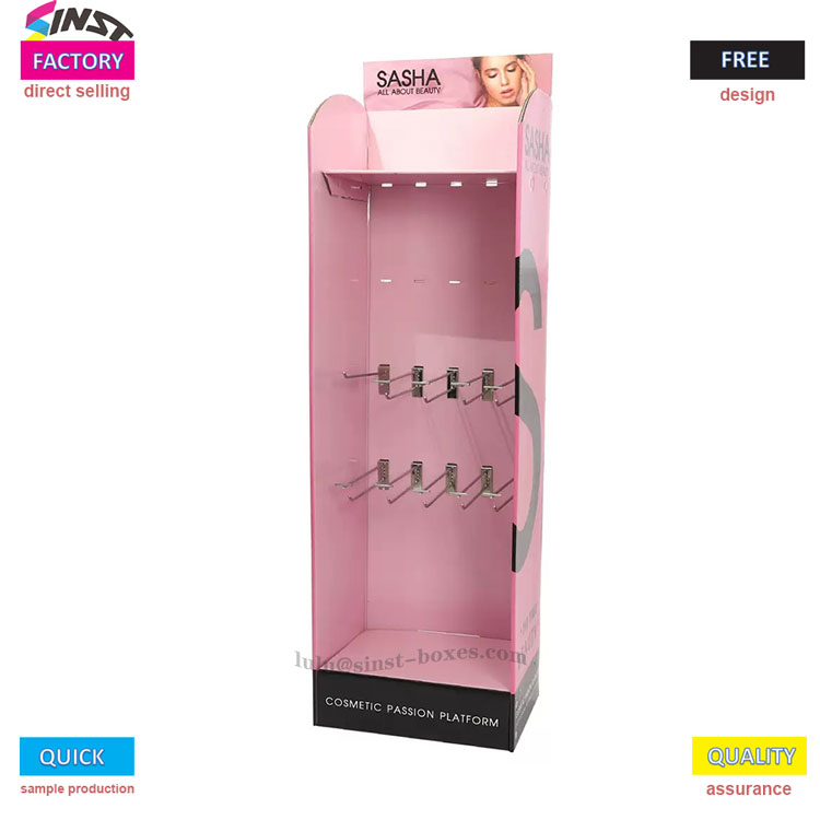 rack ສະແດງເຄື່ອງສໍາອາງທີ່ມີ hooks