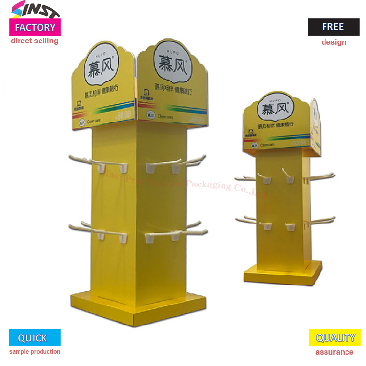 Pop All Sides Hooks Floor Display Stand ໃນຊຸບເປີມາເກັດສໍາລັບຖົງຕີນ